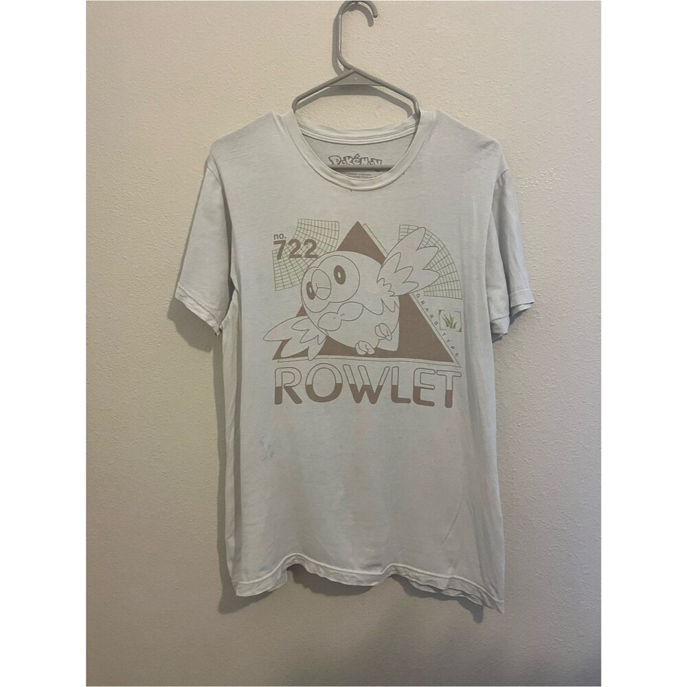 Pokémon Rowlet Graphic Tee - Light Blue with Brown Print